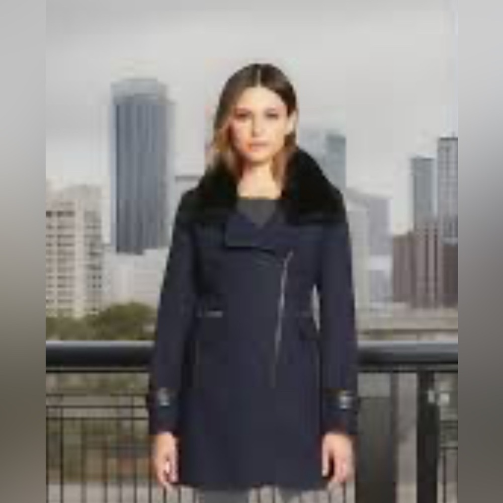 French Connection (UK Style) Navy (Midnight) Trench Coat Black Collar Size L